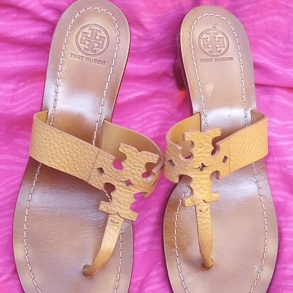 Tory Burch Moore Leather Sandals Brown Heel thong 9 - Picture 3 of 7